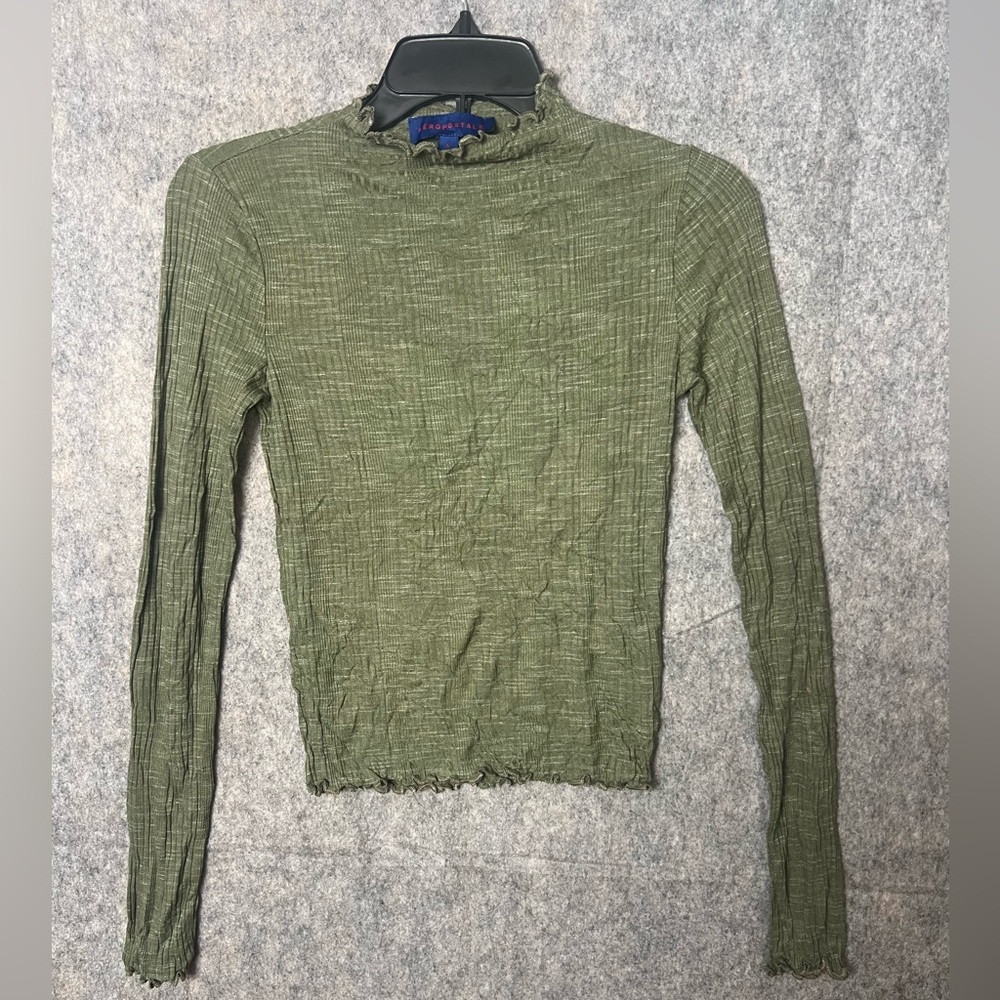 Aeropostale Woman Size Small Olive Long‎ Sleeve basic high neck Top